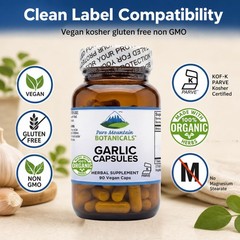 Pure Mountain Botanicals Garlic Capsules with 500mg Organic Garlic Pills