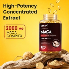 Vanayt 2,000mg Organic Black Red Yellow Maca Root Capsules for Men & Women 120pc