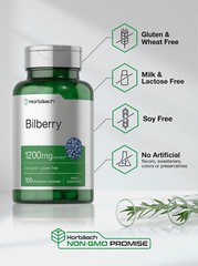 Bilberry Capsules | 1200mg | 100 Count | Vegetarian, Non-GMO | by Horbaach