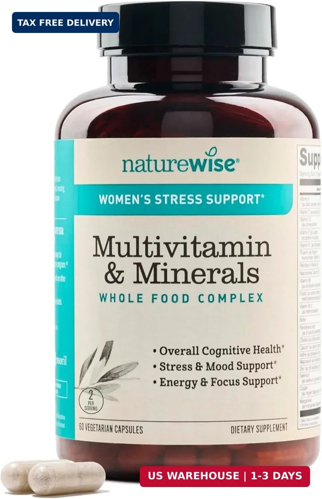 NatureWise Multivitamin for Women + Stress Support with Organic Whole Foods & Na