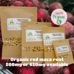 USDA Organic Red Maca (Lepidium meyenii) 500mg or 650mg vegetarian or pullulan