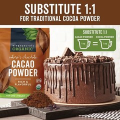 Organic Unsweetened Cacao Powder with Rich Dark Chocolate Flavor 454 g 1Lb NEW