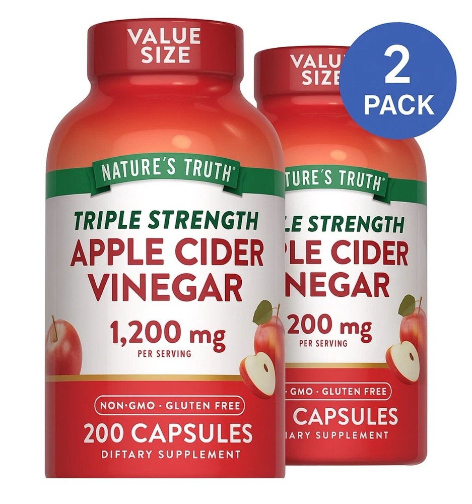 Nature’s Truth Apple Cider Vinegar 1200 mg 400 Caps (2×200 ) Exp. 07/2028 Fresh