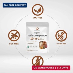 DEAL SUPPLEMENT Organic Mushroom Powder Supplement, 12oz – 10 in 1 Active Blend