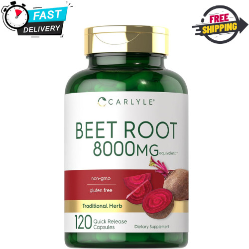 USDA Organic Extra Strength Beet Root 20:1 Extract 8000 mg Strength 120 Capsules