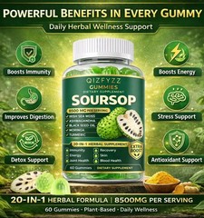1 PCS Summervibes Soursop Gummies 20-in-1 Herbal Complex Sea Moss Moringa 60ct