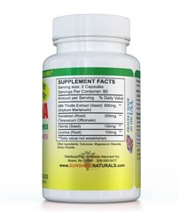 Sunshine Naturals Milk Thistle Silimarina 120 Capsules Made in the USA