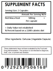 Red Maca Root – Vegetable Capsules 500mg Each – USDA Organic – Non GMO