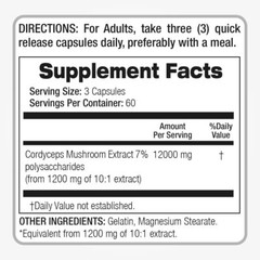Cordyceps 12000mg per 3 Caps – 180 capsules Polysacchirides No Preservatives