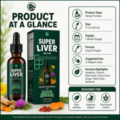 Liver Support Herbal Tincture Drops Milk Thistle Dandelion Turmeric 2 fI oz