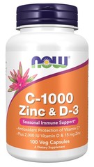 Now Supplements, C-1000 Zinc & D-3, 100 Count (Pack of 1), White, Off-white