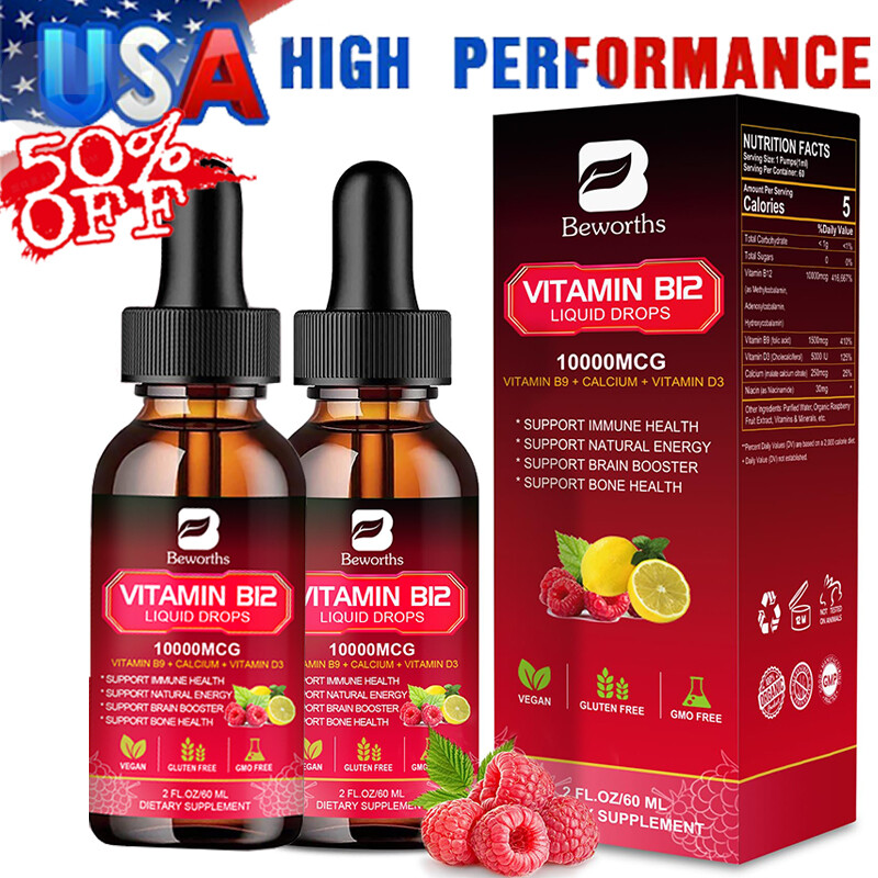2× Vitamin B12 Liquid 10000 mcg Vit B 12 Drops Energy Booster High Absorption