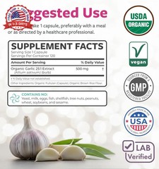 PURE CO USDA Organic Garlic Supplement – High Potency 25:1 Garlic Extract with 1
