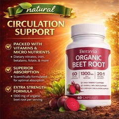 Organic Beravia Organic Beet Root Capsules, Purely Organic, Non-GMO 60-Counts