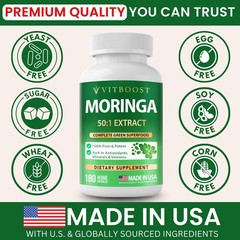 VITBOOST Moringa Oleifera 50:1 Extract Capsules 400mg, Made in USA – 180 Count