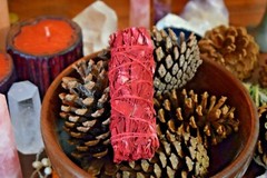 DRAGON’S BLOOD & WHITE SAGE SMUDGE STICK w/ Pentagram Bag & Tourmaline Crystal