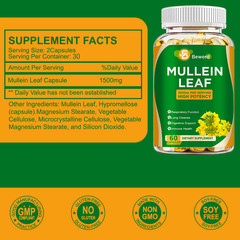 Mullein Leaf Capsules For Lung Cleansing & Detox Herbal Dietary Supplement