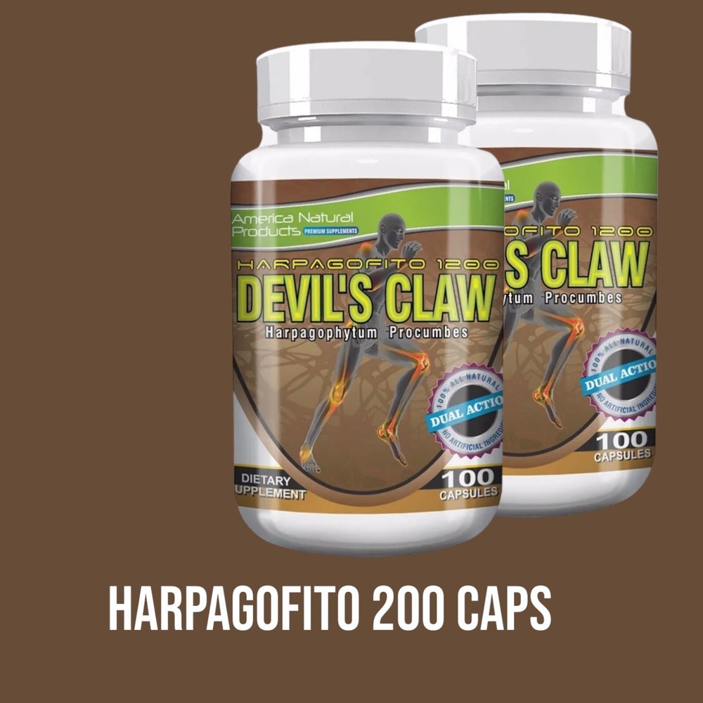 2 Bottles HARPAGOFITO ANTI INFLAMATORIO 600mg 200 Caps Harpagophytum Procumbes