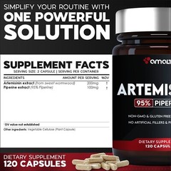 Artemisinin Extract capsules with Piperine(95% Piperine) Extract 120 Capsules