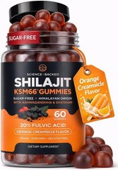 Sugar-Free Himalayan Shilajit Gummies for 60 Count (Pack of 1), Dark Orange