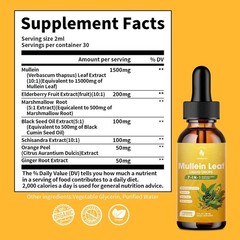1500mg Mullein Leaf Liquid Extract – Pure 7-in-1 Formula for Respiratory Health
