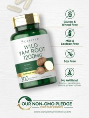 Wild Yam Root Capsules | 1200mg | 200 Count | Non-GMO, Gluten Free | by Carlyle