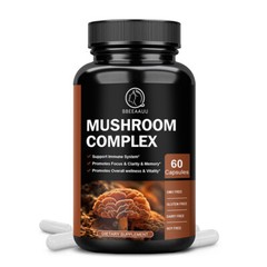 Mushroom Complex Supplement, Lions Mane, Reishi, Shiitake, Immune 60 Capsules