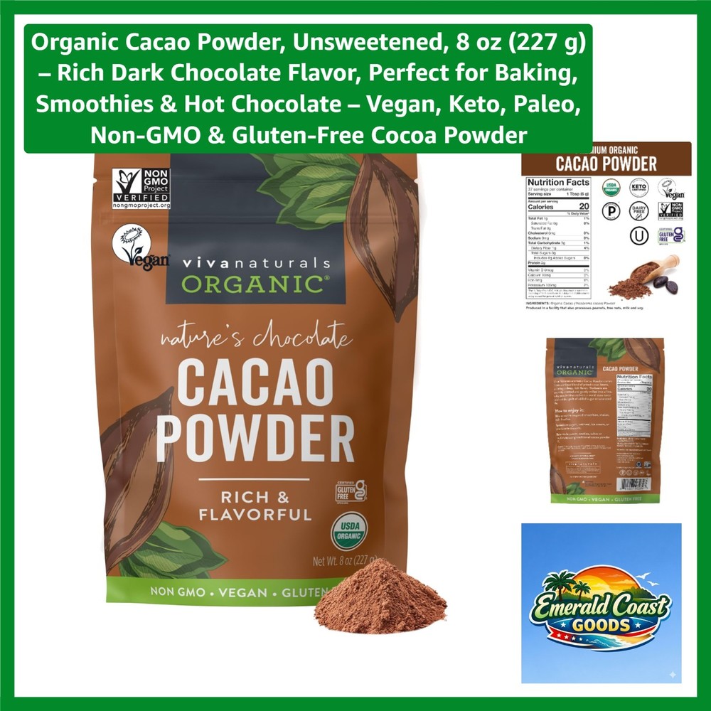 8 oz Organic Cacao Powder – Keto, & Gluten-Free Dark Chocolate