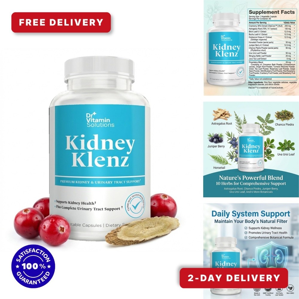 Kidney Cleanse Supplement Cranberry Urinary Tract Support 60 Capsules