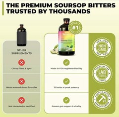 Serene Herb Exotic Soursop Bitters Liquid Gut Health Detox Lasting Vitality 16oz