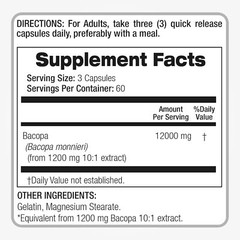 Bacopa Monnieri Leaf 12000mg 180 Caps No Gluten