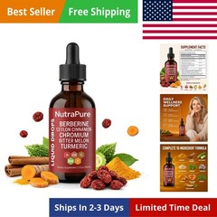 NutraPure Berberine Drops, Pure Berberine Drops with Ceylon Cinnamon, Chromiu…