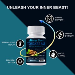 Tong-kat ALi Extract 200:1, Longjack, 3450mg Per Serving – 60 Veg Capsules