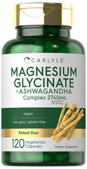 Magnesium Glycinate with Ashwagandha | 2740mg | 120 Capsules | by Carlyle