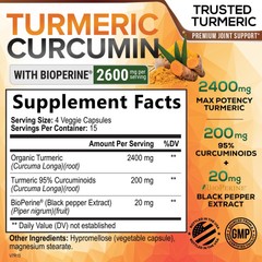 Turmeric Curcumin with Bioperine 2600mg High Absorption Triple Strength Capsules