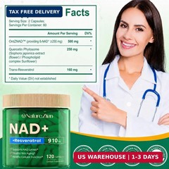 NAD+ Resveratrol 910mg Supplement for Women & Men – 120 Capsules (120 Count (Pac