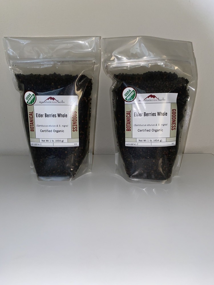 Mountain Rose Herbs ELDER BERRIES WHOLE Elderberries Dried Elderberry NEW 2 Bags