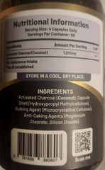 Activated Charcoal High Potency 1200mg 2X200 Caps Made in UK Prowise