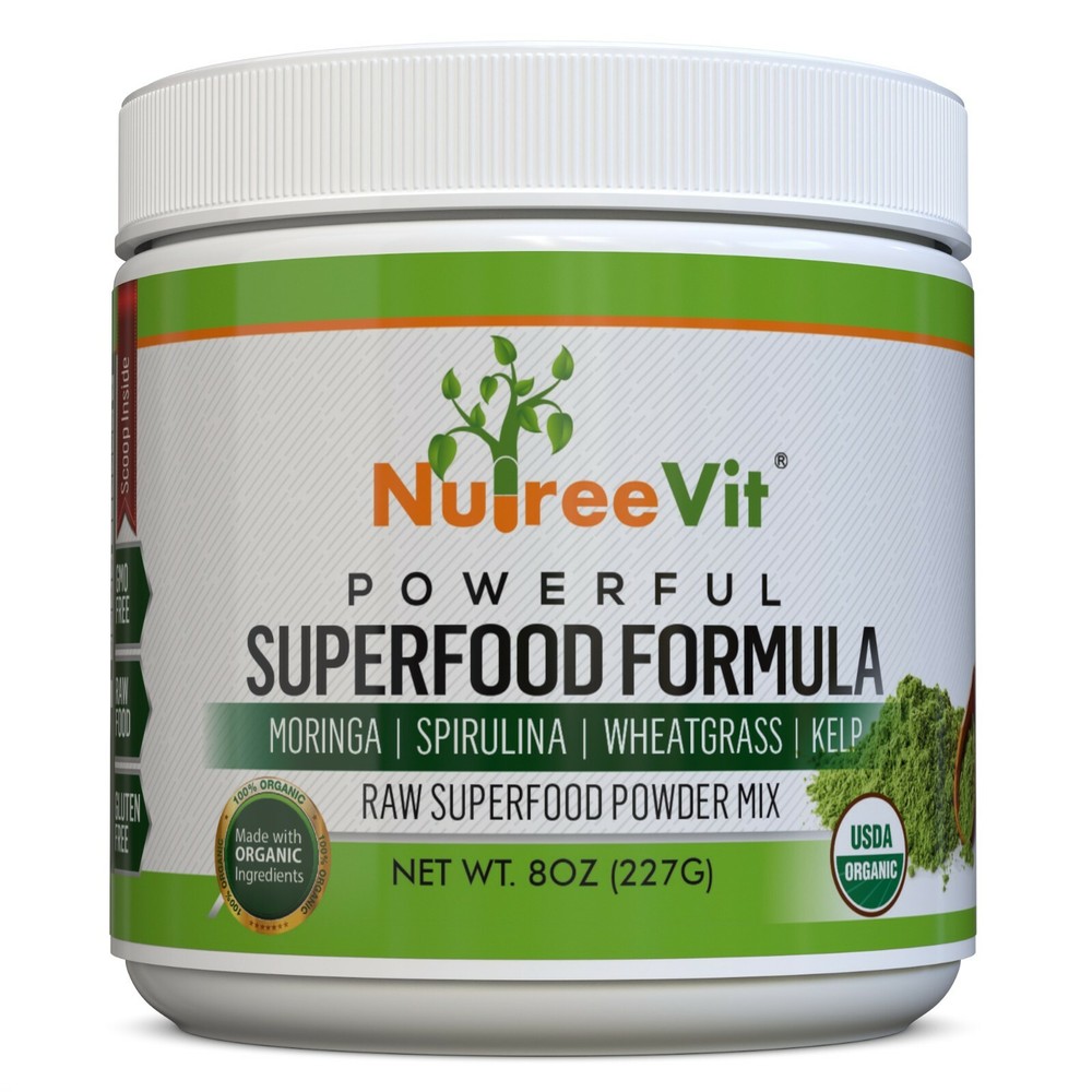 Pure Organic Powder SuperFood Mix – Moringa Spirulina Wheatrgrass Kelp- 4oz-8oz