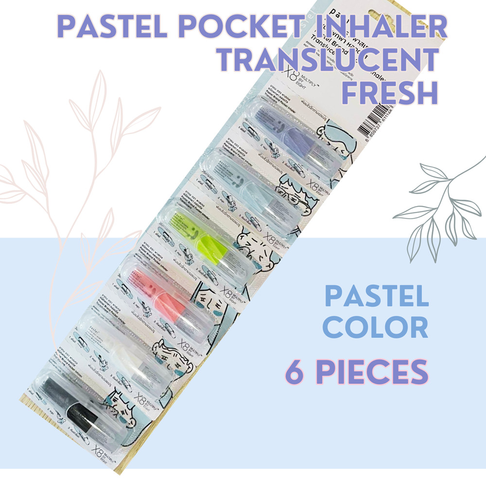 Inhaler for COLD Pastel Pocket Mint Fresh Relieve Nasal congestion 6 pcs