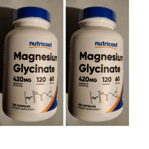 Magnesium Glycinate 420mg 2X120 Caps or 1X240 Nutricost Non-GMO/Gluten Free/USA