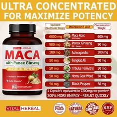 Ashwagandha Maca+ Panax Ginseng Capsules Peruvian Extract Organic Vitamins 120pc