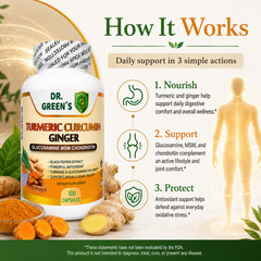 3 Bottles Turmeric Ginger Glucosamine Chondroitin MSM Black Pepper 300 caps