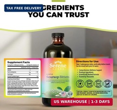 Serene Herbs Soursop Bitters Liquid with Soursop Leaves for Gut Cleanse, Detox &