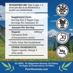 Pure Mountain Cinnamon Capsules 1000mg Organic Cassia Cinnamon Bark Supplement