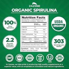 Zazzee USDA Organic Spirulina Powder, 2.2 Pounds (1 KG), 303 Servings, Certified