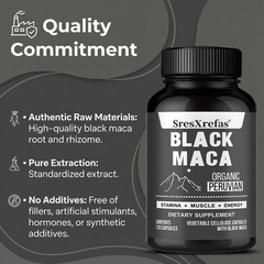 SresXrefas Organic Peruvian Black Maca 120Capsules Stamina Muscle Energy Support