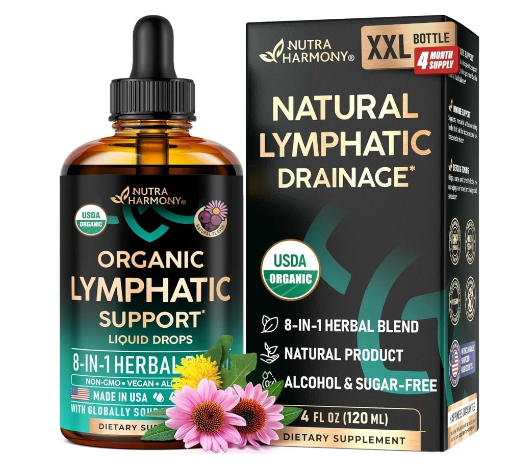 Nutra Harmony Organic Lymphatic Drainage Drop 4oz Echinacea Elderberry EXP 08/28