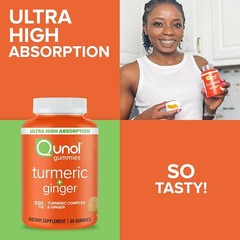 Qunol Turmeric and Ginger Gummies, Gummy with 500mg 60 Count (Pack of 1)