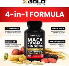 Maca Root Capsules 10,000mg + Korean Panax Ginseng 120 Count (Pack of 1)